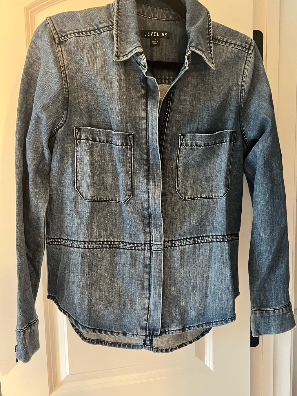 Anthropologie Level 99 Washed Denim Shirt Jacket - Blue